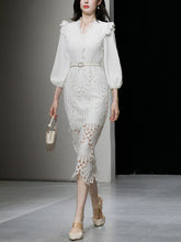 Load image into Gallery viewer, Green V Neck  3/4 Sleeve Lace 1960S Dress