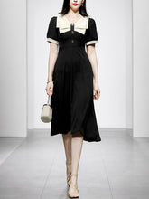 Load image into Gallery viewer, Black Dress With White Bow Collar Vintage 1950S Hepburn Style Outfits Vintage Dress