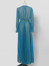 Load image into Gallery viewer, Blue V Neck Lantern Sleeve Pleated Fairy Dress