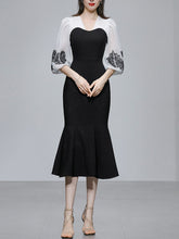 Load image into Gallery viewer, Black 1960S V Neck Vintage Puff Sleeve Bodycon Dress