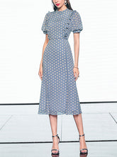 Load image into Gallery viewer, Purple Polka Dots Puff Sleeve Vintage Rapunzel Style Chiffon Dress