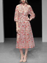 Load image into Gallery viewer, Women&#39;s Coat Flower Embroidered Lace Sheer Vintage Coat With Belt