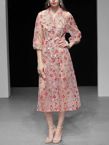Women's Coat Flower Embroidered Lace Sheer Vintage Coat With Belt
