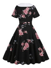 Load image into Gallery viewer, Floral Print Sailor Collar Diagonal Collar 1950S Vintage Swing Dress
