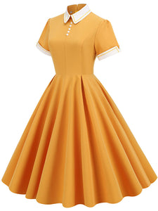 Solid Color Peter Pan Collar 1950S Dress With Pockets