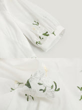 Load image into Gallery viewer, White V Neck Puff Sleeves Embroidered Organza Vintage Dress