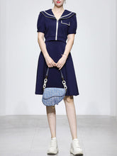 Load image into Gallery viewer, 2PS Navy Uniform Sailor Collar Puff Sleeve Skirt Suit