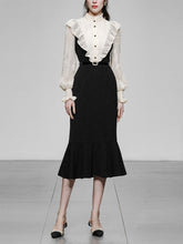 Load image into Gallery viewer, White Lace Shirt Fake Two-Piece Fishtail Dress