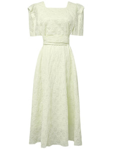 Avocado Green Crossback Puff Sleeve 1950S Vintage Dress