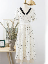 Load image into Gallery viewer, Lace V Neck Polka Dots Puff Sleeve Vintage Dress