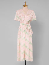 Load image into Gallery viewer, Pink Ruffles Collar Floral Frint Puff Sleeve 1950S Vintage Dress