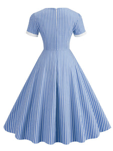 Square Collar Stripe 1950S Vintage Dress