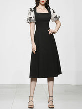 Load image into Gallery viewer, Black Butterfly Puff Sleeve Audrey Hepburn Style 50S Dress