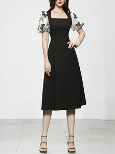 Black Butterfly Puff Sleeve Audrey Hepburn Style 50S Dress