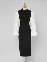 Load image into Gallery viewer, Black And White Lantern Long Sleeve 1940S Vintage Dress