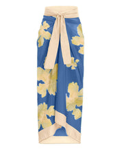 Load image into Gallery viewer, Blue Floral Print Ruffles Strap One Piece With Bathing Suit Wrap Skirt