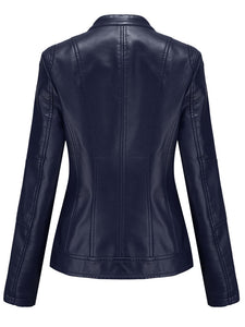 Light Green Long Sleeve PU Leather Motorcycle Jacket For Women