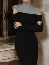 Load image into Gallery viewer, Long Sleeve Turtleneck Sweater Cut Out Bodycon Dress