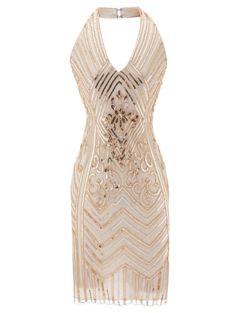 1920S Halter Fringed Sequin Gatsby Flapper Dress Jolly Vintage 1920S Halter Fringed Sequin Gatsby Flapper Dress Jolly Vintage