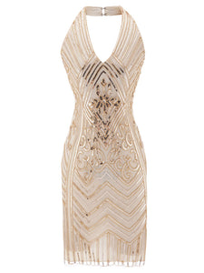 1920S Halter Fringed Sequin Gatsby Flapper Dress Jolly Vintage 1920S Halter Fringed Sequin Gatsby Flapper Dress Jolly Vintage