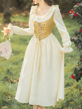 Load image into Gallery viewer, Yellow Square Neck Ruffle Corset Vintage Fairy Dress