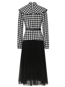 2PS Houndstooth Pattern 1950S Vintage Classic Top And Tulle Skirt Suit