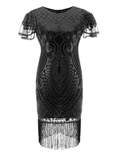 Load image into Gallery viewer, 1920S Short Sleeve Fringed Sequin Gatsby Flapper Dress
