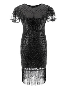 1920S Short Sleeve Fringed Sequin Gatsby Flapper Dress