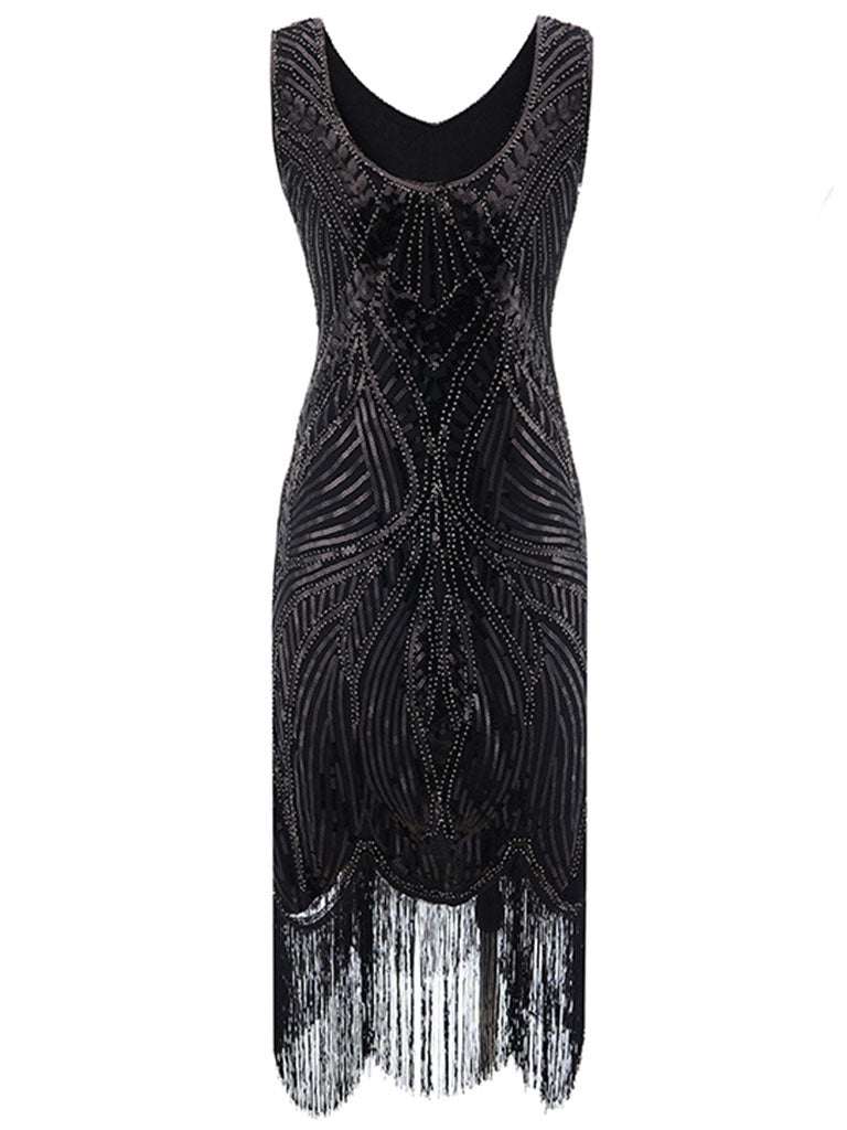sequin dress 1920s ZAPAKA Women Flapper Dress Glitter Sequins 1920s Dress with Batwing Sleeves, BlackGolden / M