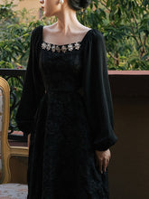 Load image into Gallery viewer, Black Glass Diamond Rose Jacquard Hollow-carved Dress 1950S Hepburn Style Outfits