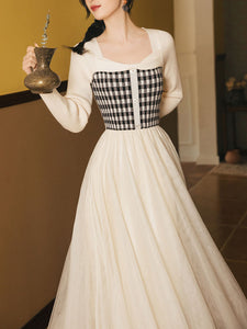 Plaid Sweater With Pleats Swing Tulle Dress 1950S Hepburn Style Outfits
