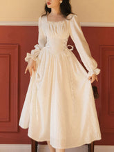 Load image into Gallery viewer, White Ruffles Jacquard Long Sleeve Waist Strap Vintage 1950S Victoria&#39;s Fairy Dress