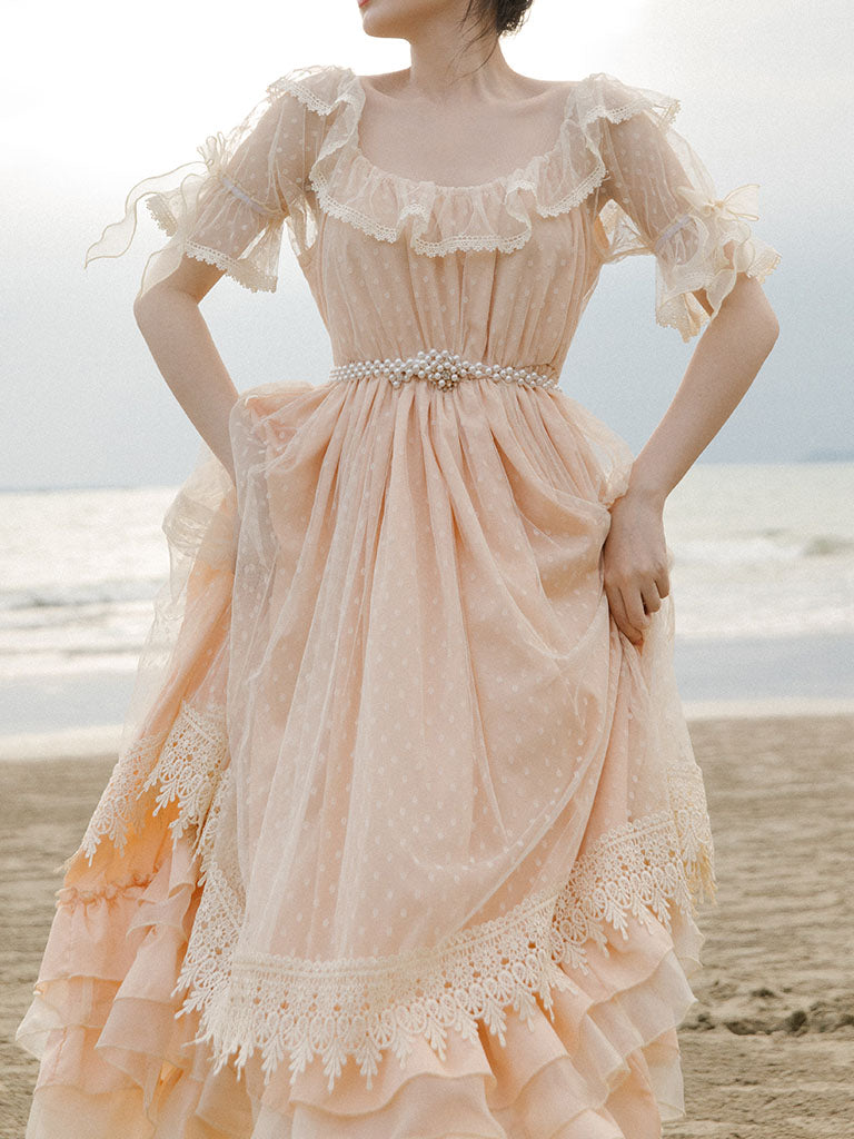 Pink Orange Ruffles Lace Vintage 1950S Swing Victoria's Fairy Dress