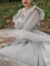Load image into Gallery viewer, Grey Ruffles Puff Sleeve Lace Vintage 1950S Swing Victoria&#39;s Fairy Dress