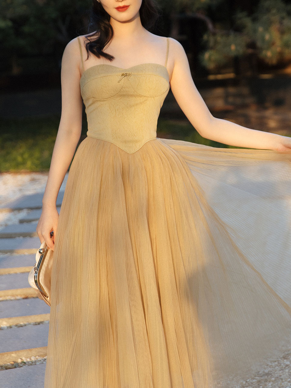 Mustard Green Ballet Lace Strap Vintage Dance Lace Dress, Mustard Green / S Mustard Green Ballet Lace Strap Vintage Dance Lace Dress, Mustard Green / S