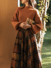 Load image into Gallery viewer, 2PS Brown Sweater And Plaid Swing Skirt 1950S Vintage Audrey Hepburn&#39;s Style Outfits