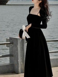 2PS Black Ballet Spaghetti Strap 1950S Vintage Little Black Dress With Black Long Sleeve Coat