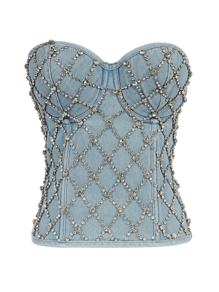 Amazon.com: ZGMYC Women's Strapless Criss Cross Denim Corset