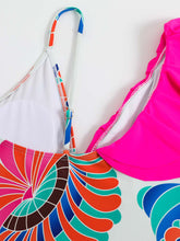 Load image into Gallery viewer, Pink Floral Print Ruffles Strap One Piece With Bathing Suit Wrap Skirt
