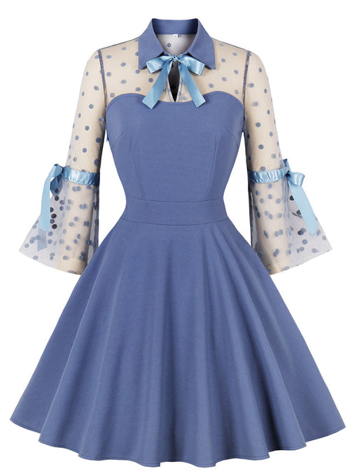 Blue Lace Polka Dots Semi Sheer 1950S Swing Dress