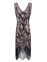 Load image into Gallery viewer, 4 Colors 1920s V Neck Sequined Flapper Dress