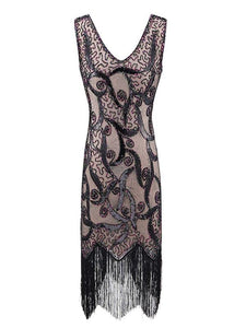 4 Colors 1920s V Neck Sequined Flapper Dress