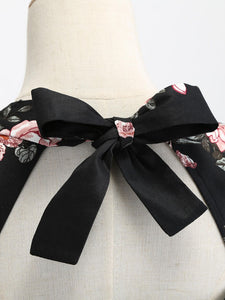 Cotton Floral Printed Back Bow Hollow Out 1950S Dress