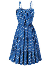 Load image into Gallery viewer, Blue And White Polka Dots Big Bow Swing Dress