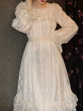Load image into Gallery viewer, Champagne Ruffles Puff Sleeve Lace Vintage Victorian Dress