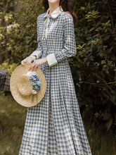 Load image into Gallery viewer, Blue And White Plaid  Long Sleeve 1950S Vintage Dress