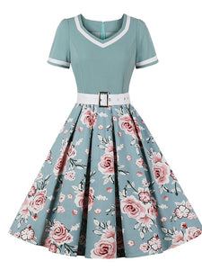 Sweet Heart Collar 1950S Vintage Floral Swing Dress