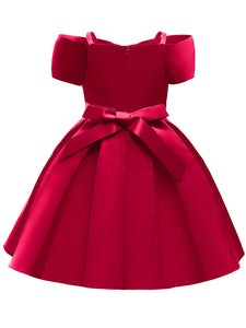 Kids Little Girls' Dress Off Shoulder Bow Birthday Christening Dress