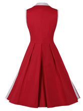 Load image into Gallery viewer, Lapel Collar Red And White Contrast Trim Vinatge Dress
