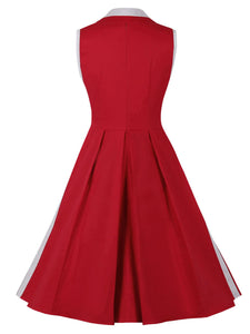 Lapel Collar Red And White Contrast Trim Vinatge Dress